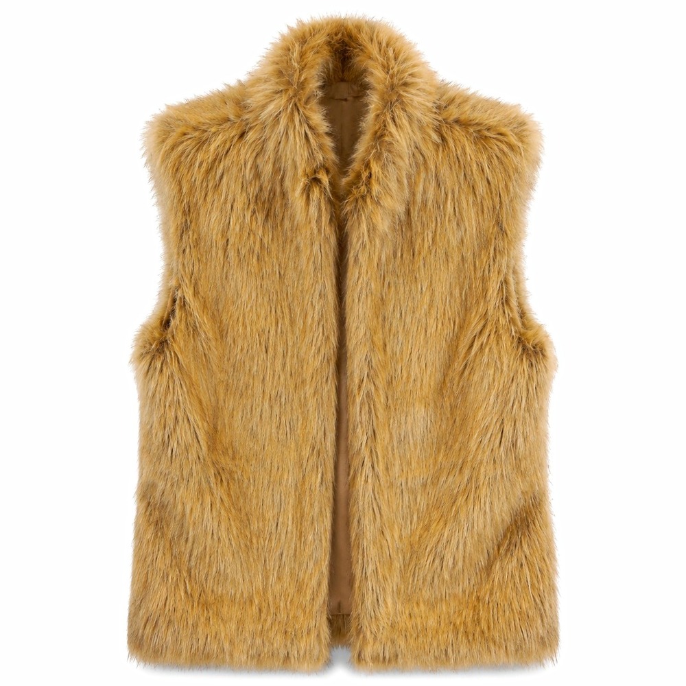 INC Faux Fur Vest M Tan Lined Vintage 90s Mob Wife Ski Hollywood Glam Layering - Picture 2 of 7